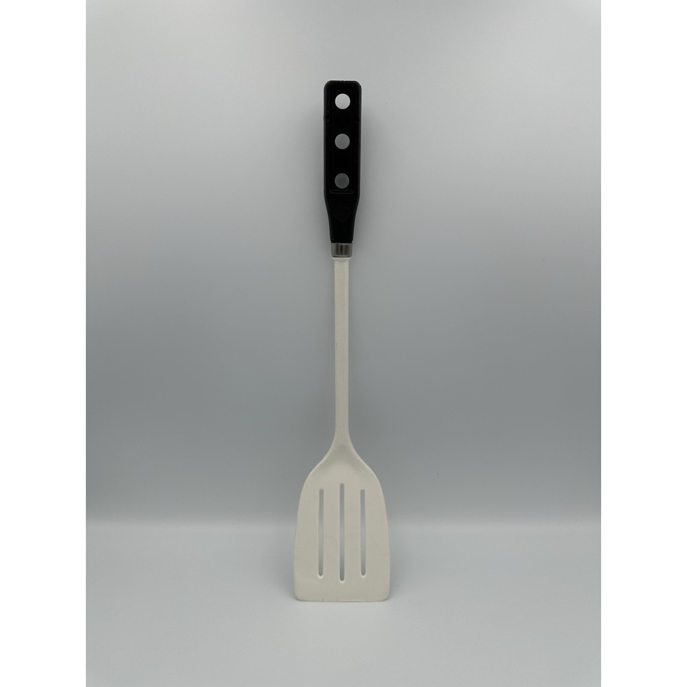 Vintage PEDRINI Italy Long Slotted Spatula Flipper Turner White w/ Black Handle